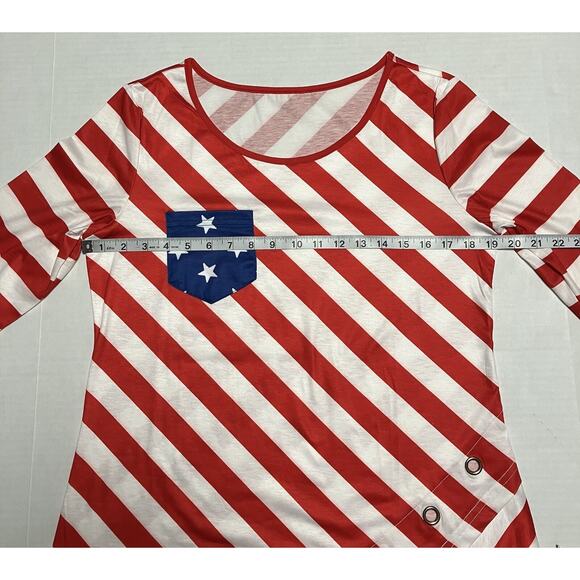 Womens Modlily Patriotic Flag Print T Shirt Top 3/4 Sleeve Bottom Ring Detail M - Picture 6 of 11